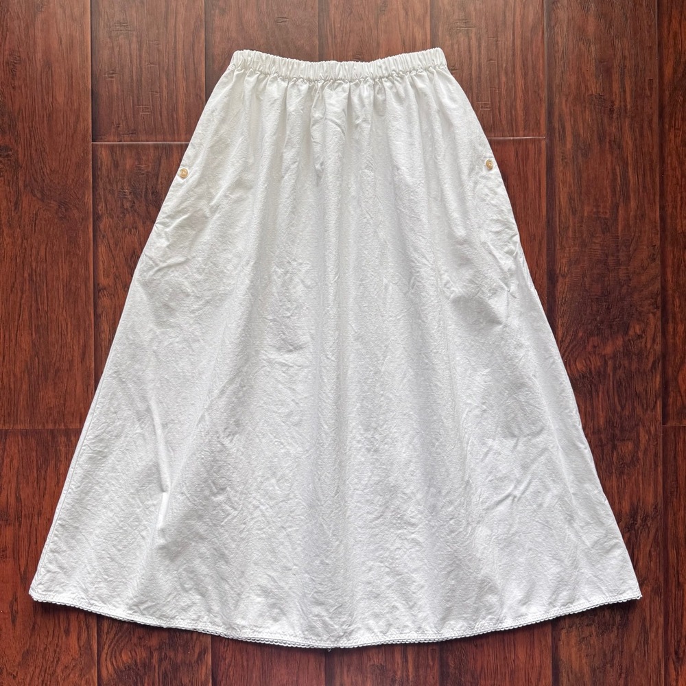 Rudy Jude Cafe Midi Skirt White Organic Cotton Pockets Sz XS Quiet Luxury - Picture 15 of 16